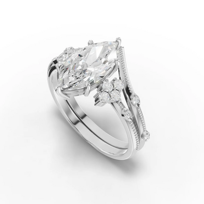 1.5 Carat Center Marquise Cut Moissanite Diamond Engagement Ring