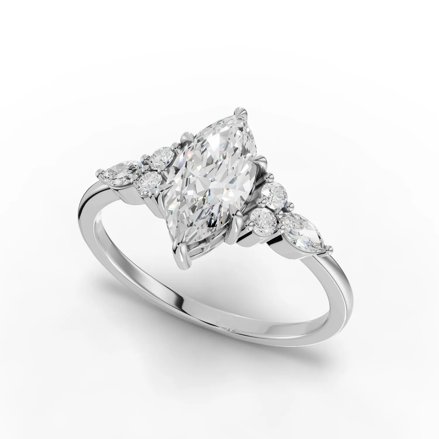 1 Carat Center Marquise Cut Moissanite Diamond Engagement Ring