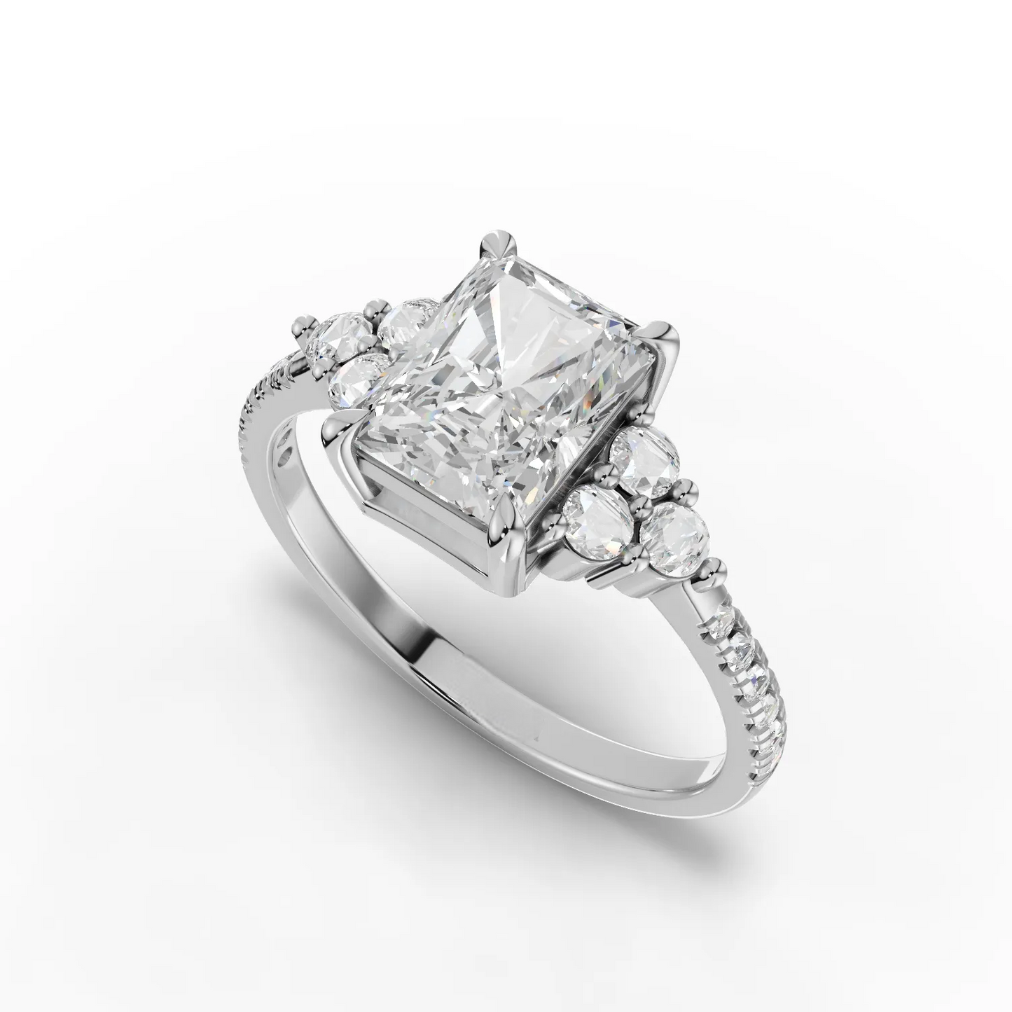 1.5 Carat Center Radiant Cut Moissanite Diamond Engagement Ring