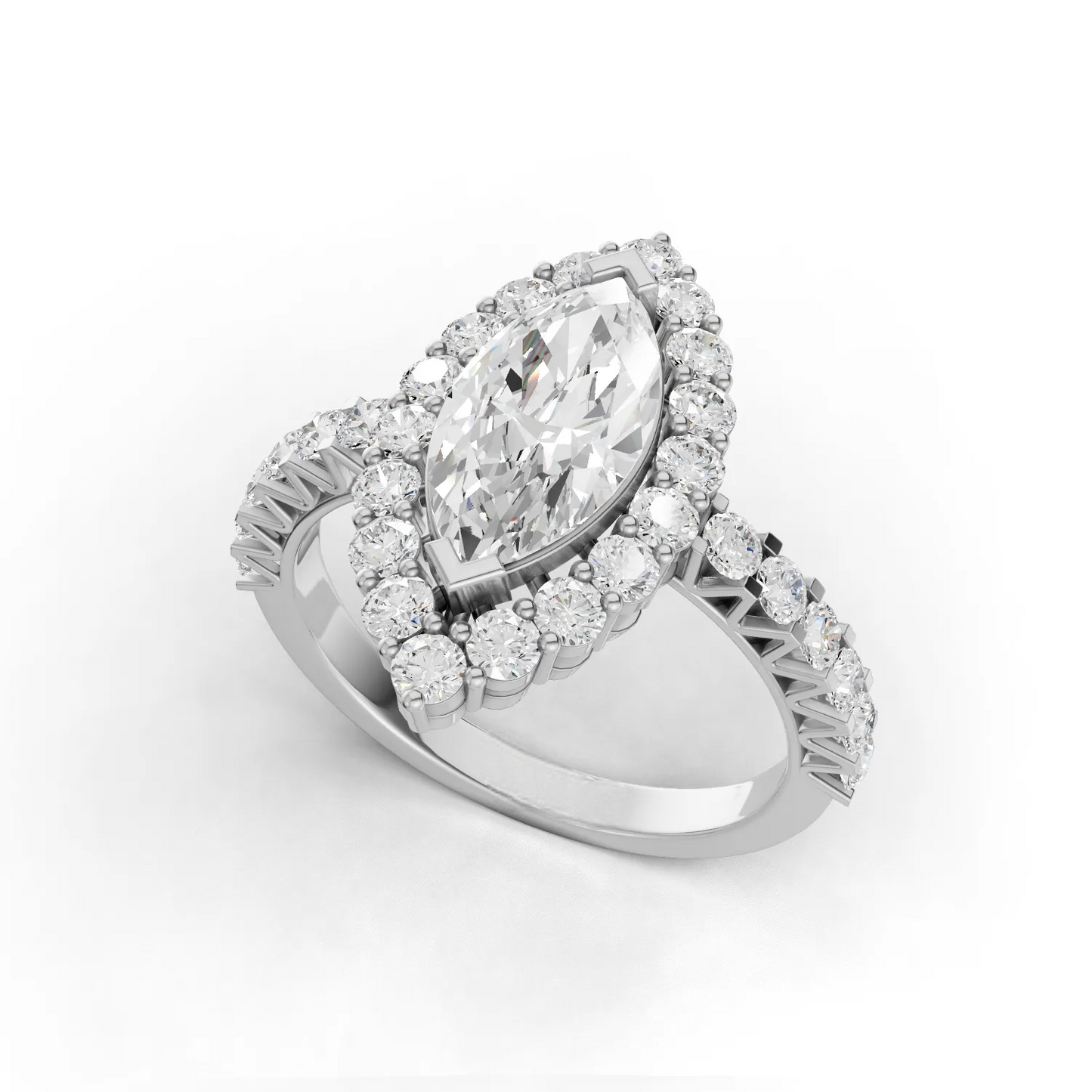 1.5 Carat Center Marquise, Round Cut Moissanite Diamond Engagement Ring