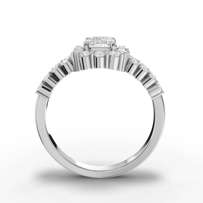 1 Carat Center Emerald, Baguette Cut Moissanite Diamond Engagement Ring