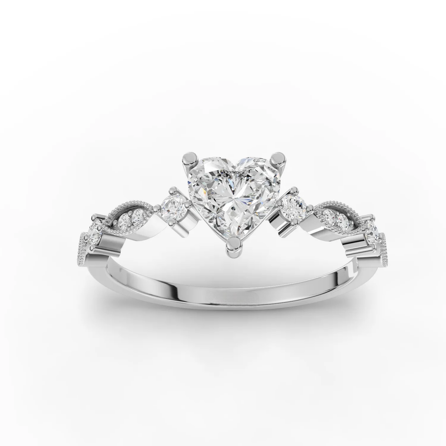 0.75 Carat Center Heart Cut Moissanite Diamond Engagement Ring