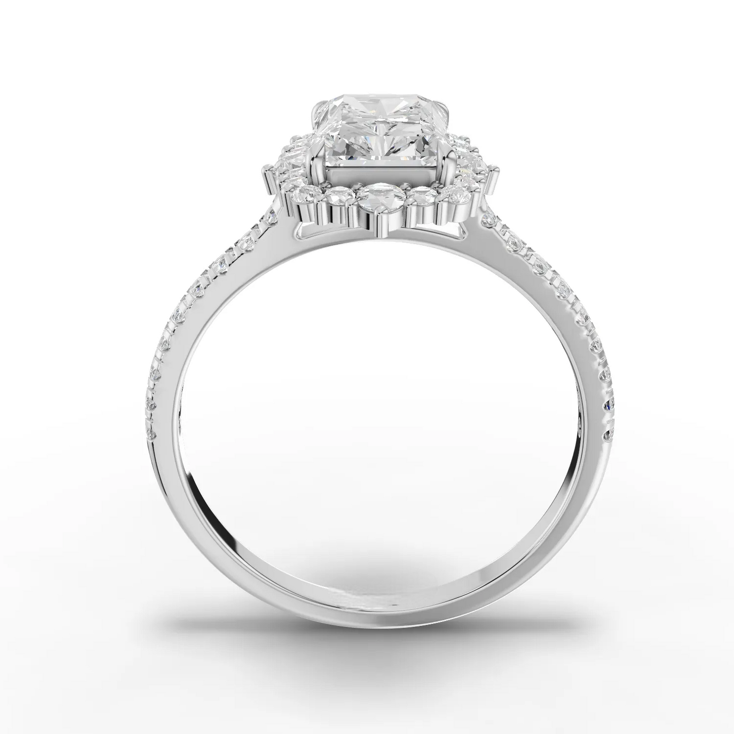 1 Carat Center Radiant, Round Cut Moissanite Diamond Engagement Ring
