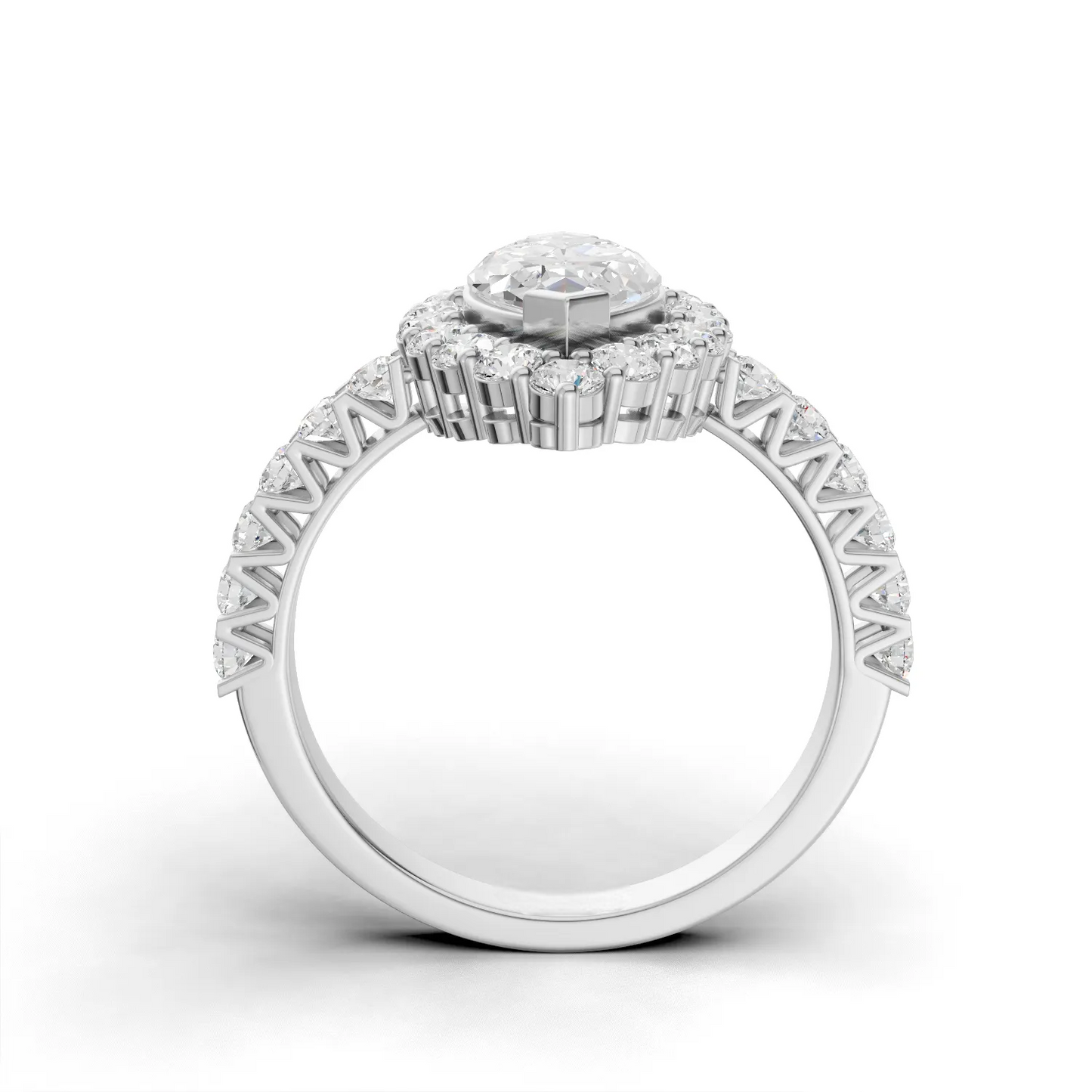 1.5 Carat Center Marquise, Round Cut Moissanite Diamond Engagement Ring