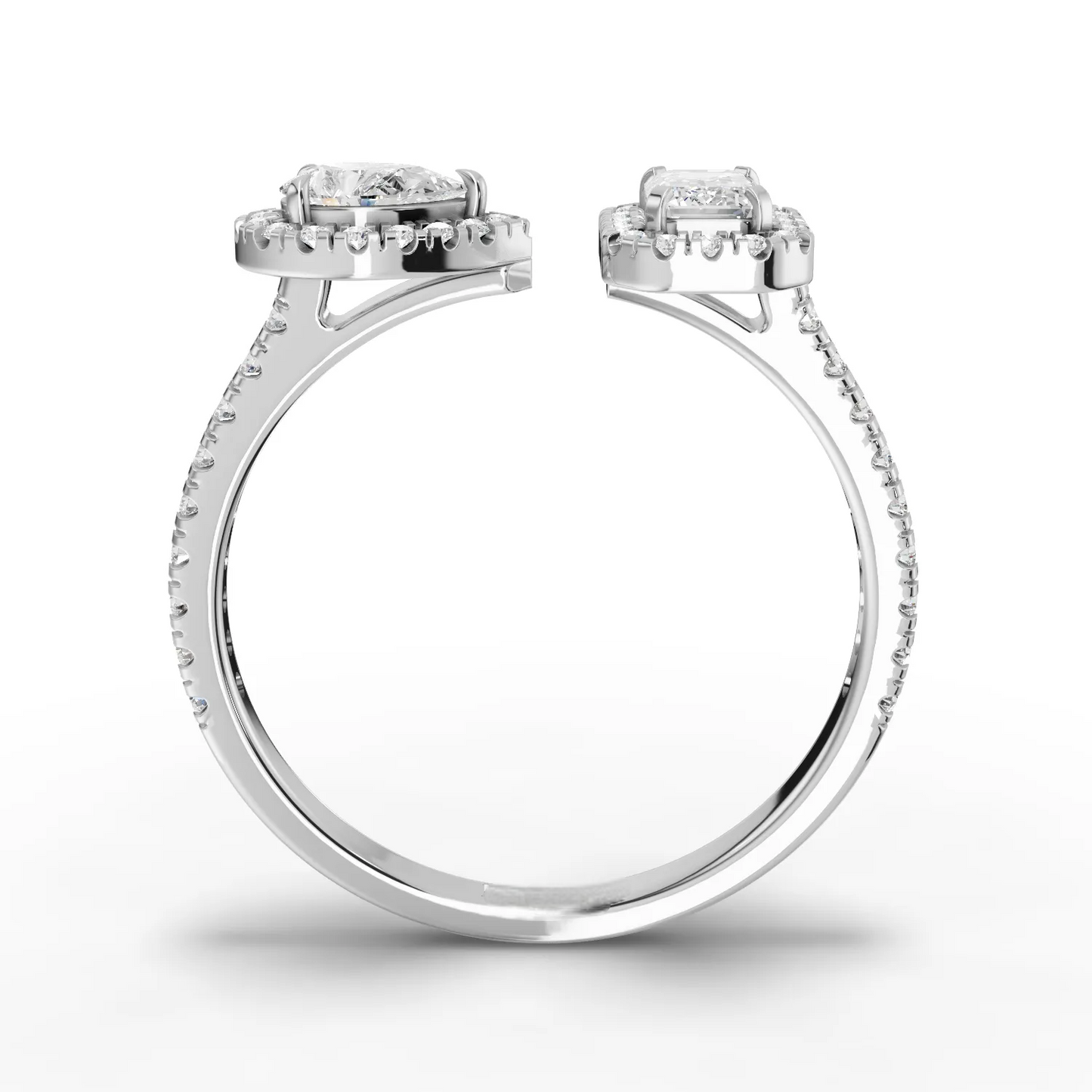 0.75 Carat Emerald, Pear Cut Halo Moissanite Diamond Ring