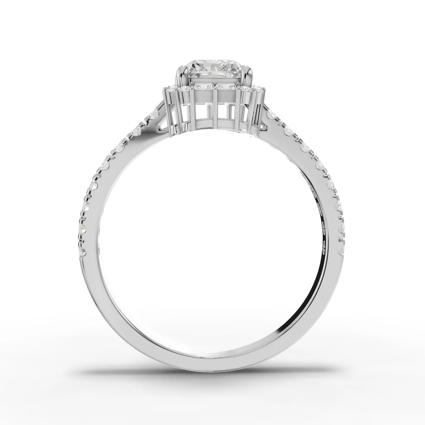 1 Carat Center Radiant, Baguette Cut Moissanite Diamond Engagement Ring