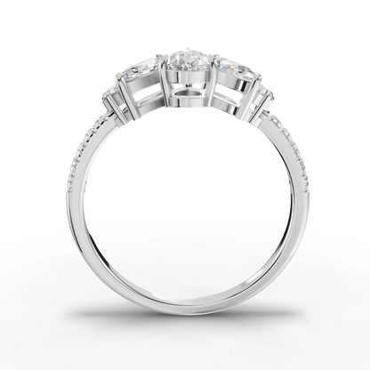 0.70 Carat Pear Cut Moissanite Diamond Three Stone Engagement Ring