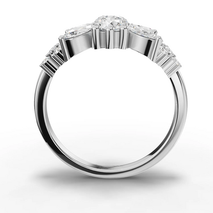 1.45 Carat Marquise, Round Cut Moissanite Diamond Engagement Ring