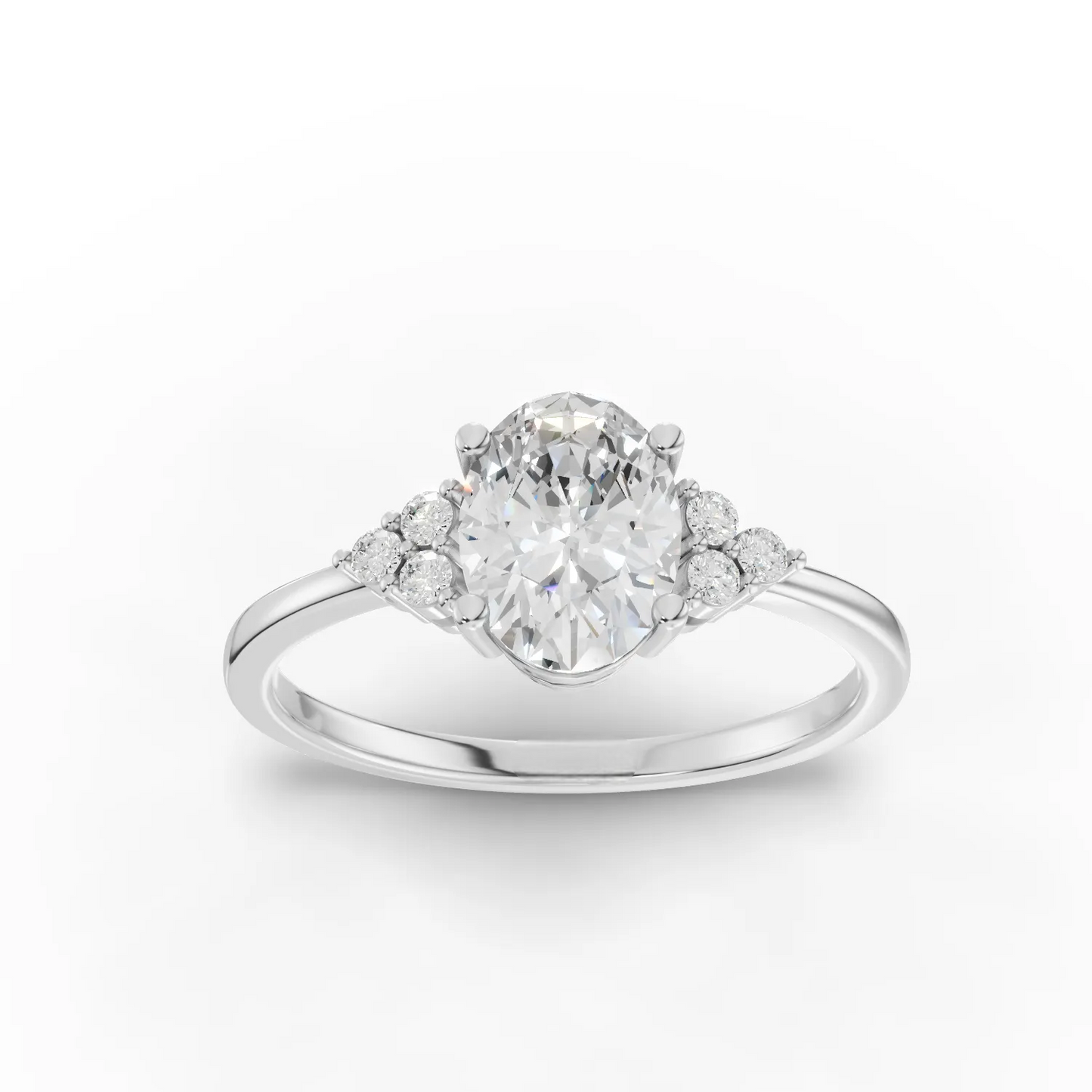 1 Carat Center Oval Cut Moissanite Diamond Gold Ring with Side Stones