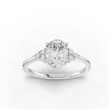 1 Carat Center Oval Cut Moissanite Diamond Gold Ring with Side Stones