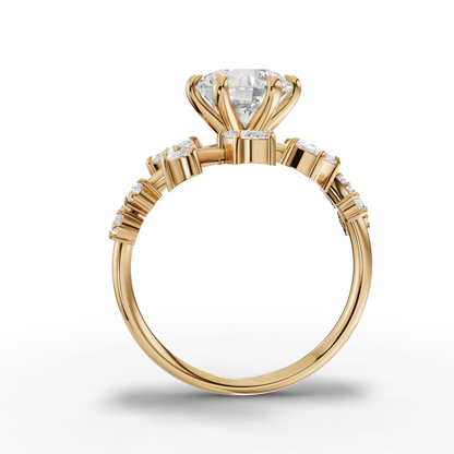 1.5 Carat Center Round, Marquise Cut Moissanite Diamond Engagement Ring