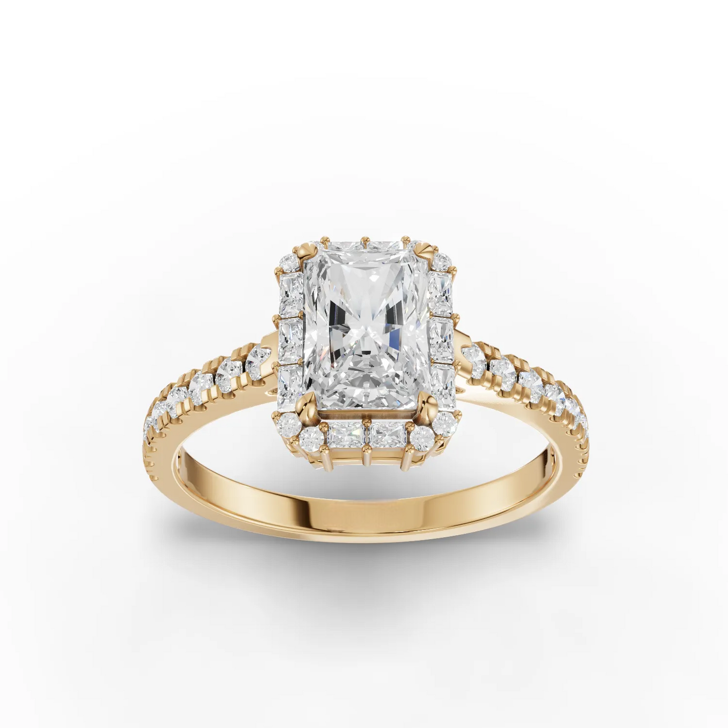 1 Carat Center Radiant, Baguette Cut Moissanite Diamond Engagement Ring