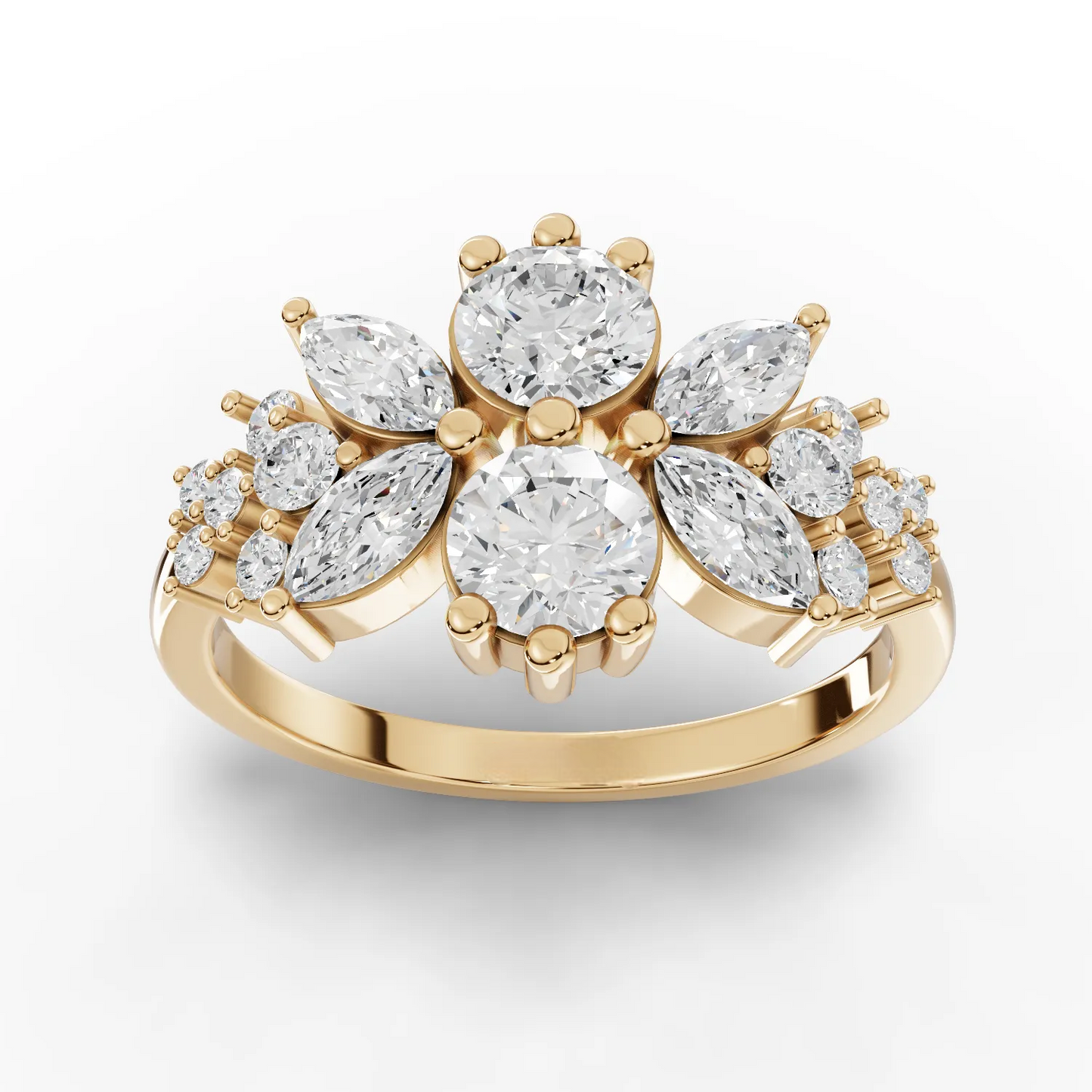 1.45 Carat Marquise, Round Cut Moissanite Diamond Engagement Ring