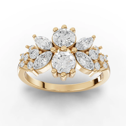 1.45 Carat Marquise, Round Cut Moissanite Diamond Engagement Ring