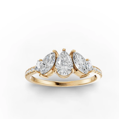 0.70 Carat Pear Cut Moissanite Diamond Three Stone Engagement Ring