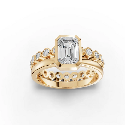 1 Carat Center Emerald, Round Cut Moissanite Diamond Engagement Ring