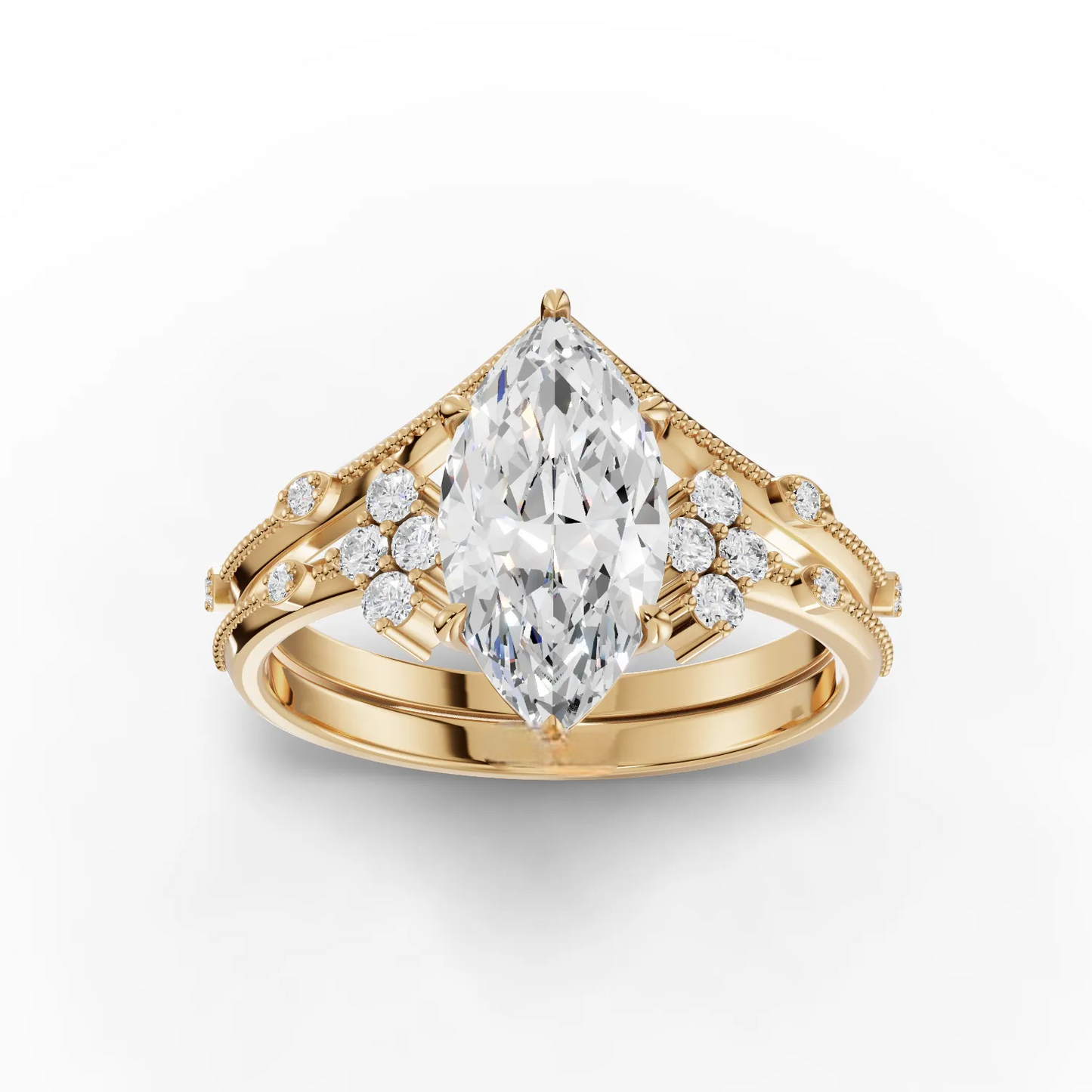 1.5 Carat Center Marquise Cut Moissanite Diamond Engagement Ring