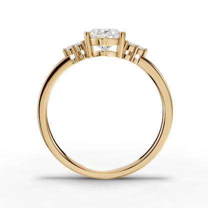 1 Carat Center Oval Cut Moissanite Diamond Gold Ring with Side Stones