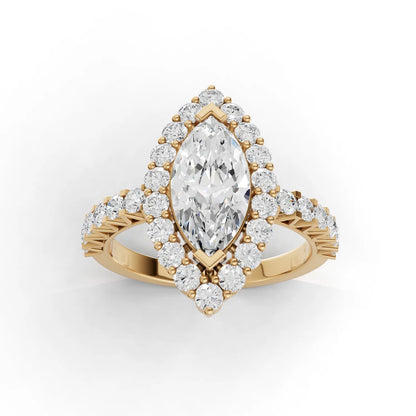 1.5 Carat Center Marquise, Round Cut Moissanite Diamond Engagement Ring