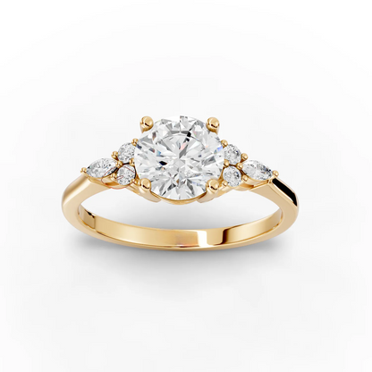 1 Carat Center Round, Marquise cut, Moissanite Diamond Engagement Ring