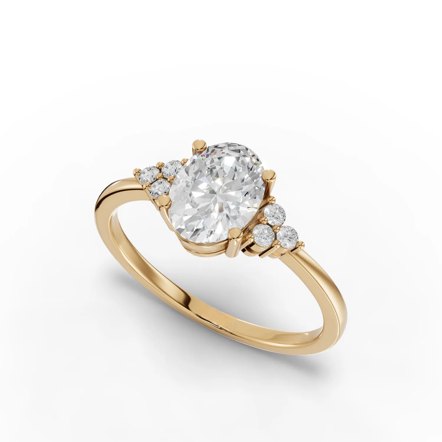 1 Carat Center Oval Cut Moissanite Diamond Gold Ring with Side Stones