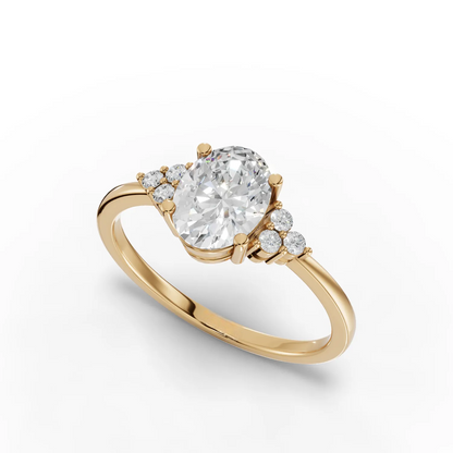 1 Carat Center Oval Cut Moissanite Diamond Gold Ring with Side Stones