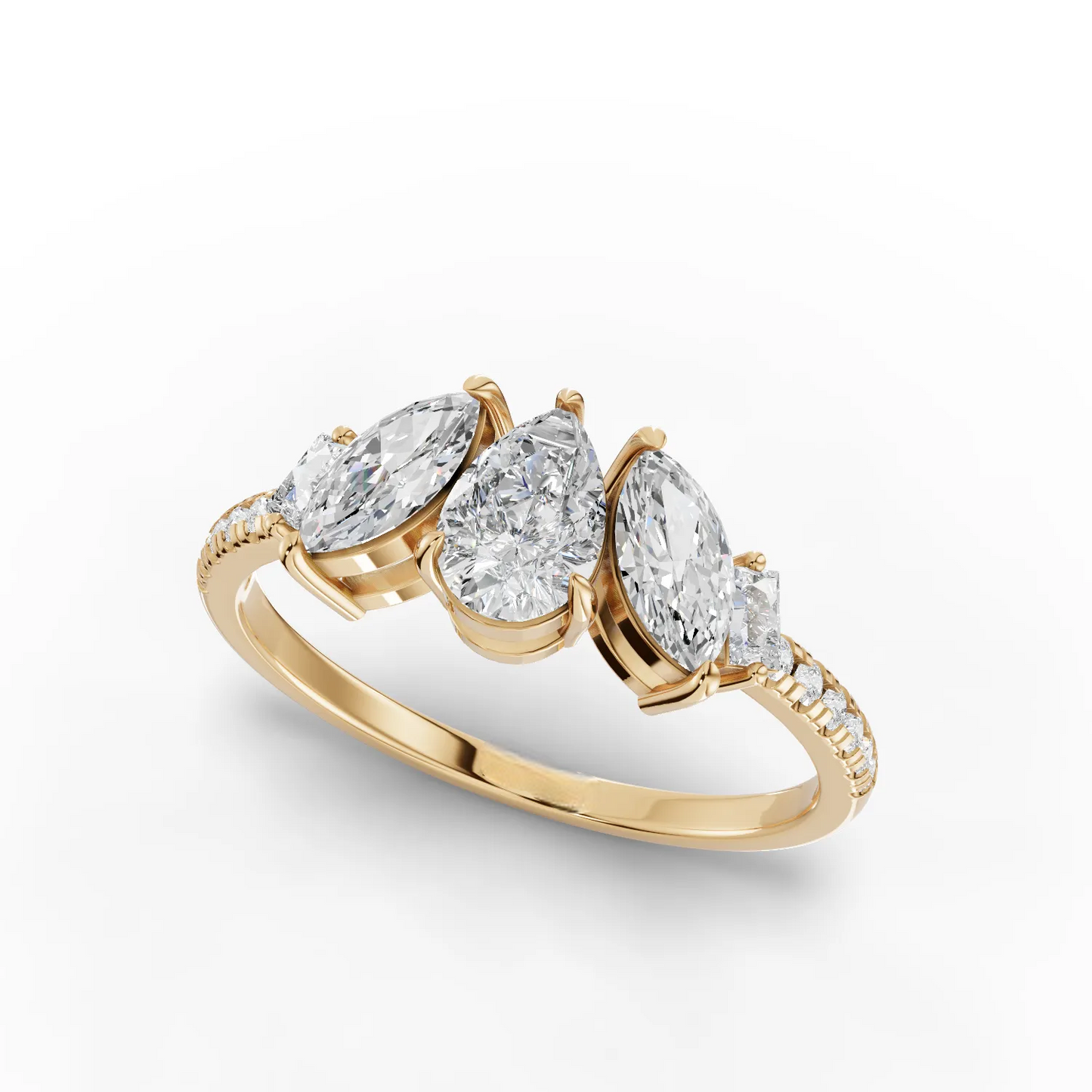 0.70 Carat Pear Cut Moissanite Diamond Three Stone Engagement Ring