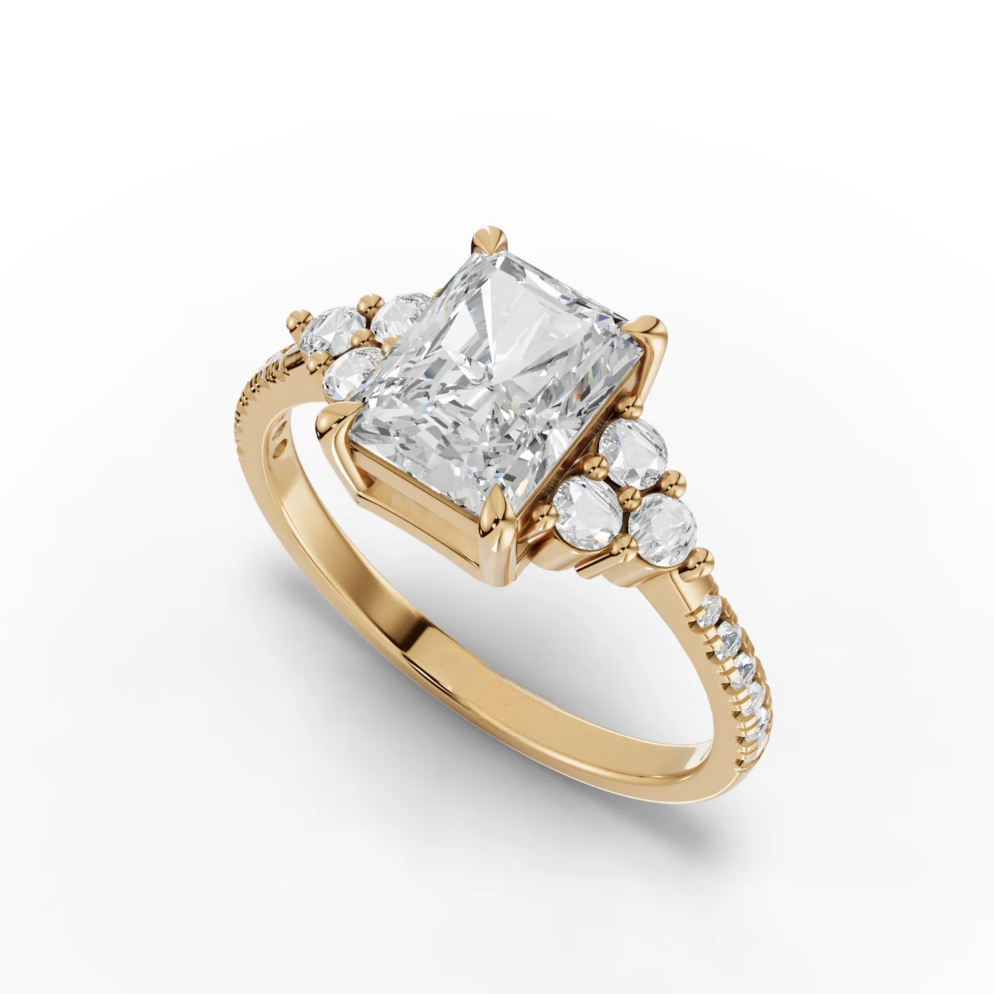 1.5 Carat Center Radiant Cut Moissanite Diamond Engagement Ring
