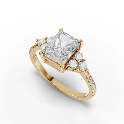 1.5 Carat Center Radiant Cut Moissanite Diamond Engagement Ring