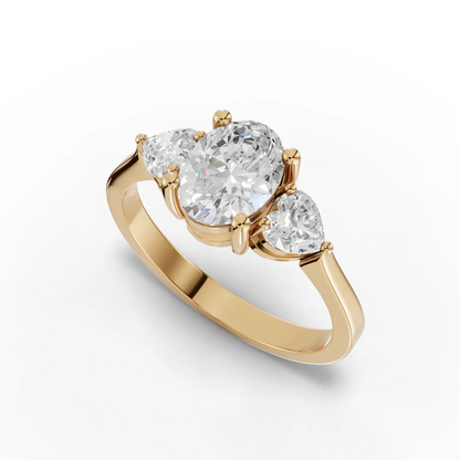 1 Carat Center Oval, Heart Cut Moissanite Diamond Engagement Ring