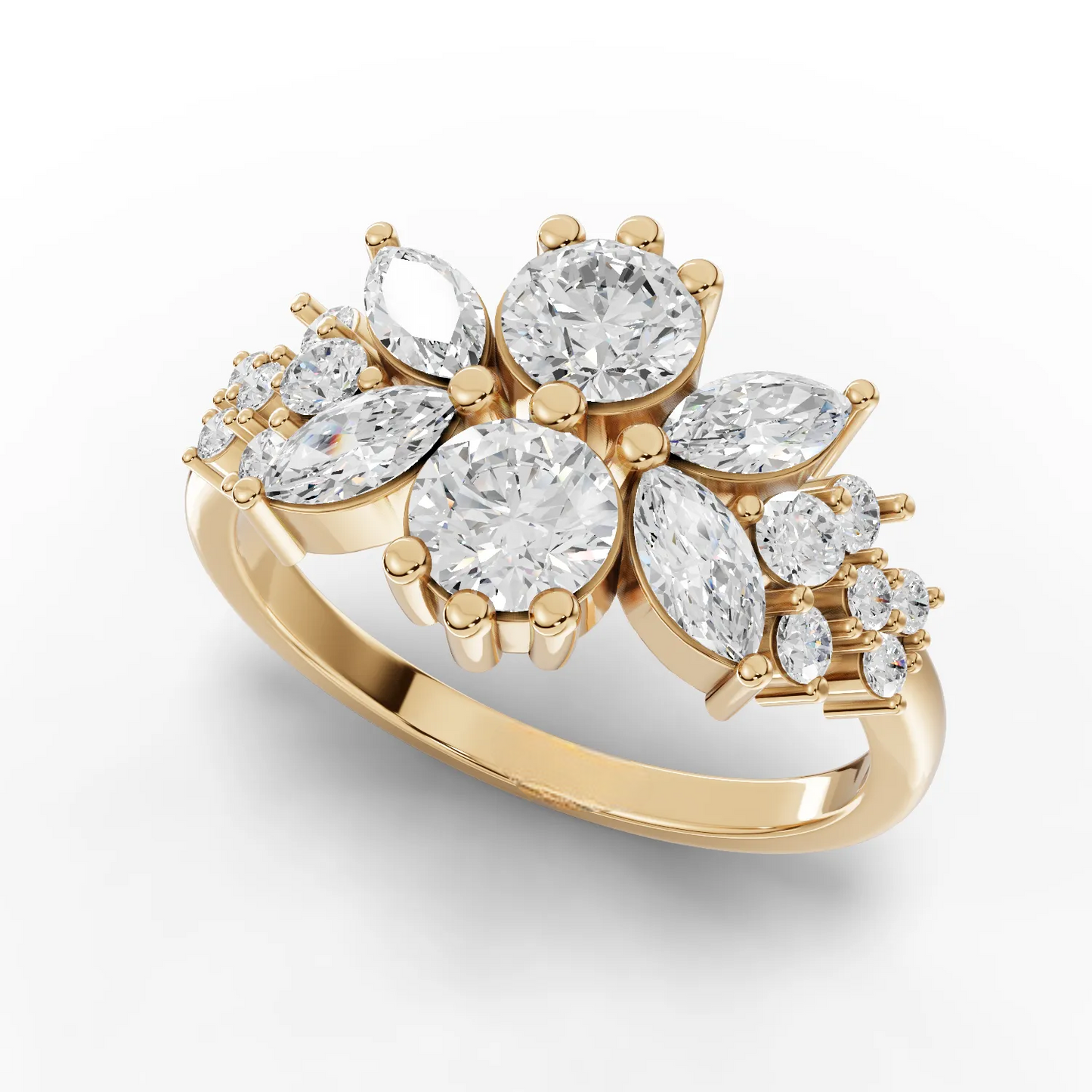 1.45 Carat Marquise, Round Cut Moissanite Diamond Engagement Ring