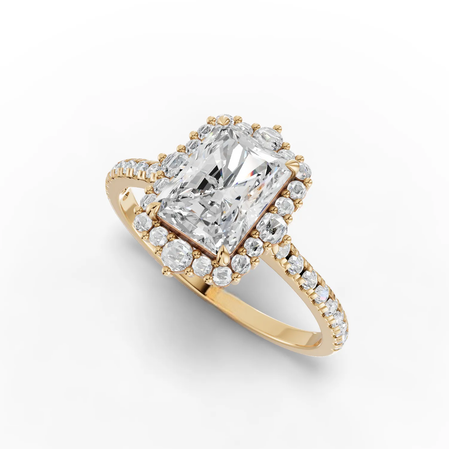 1 Carat Center Radiant, Round Cut Moissanite Diamond Engagement Ring