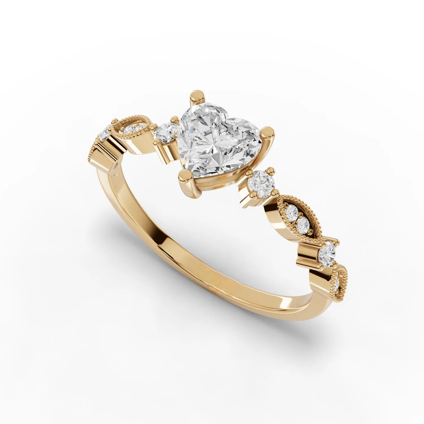 0.75 Carat Center Heart Cut Moissanite Diamond Engagement Ring