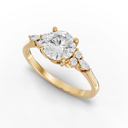 1 Carat Center Round, Marquise cut, Moissanite Diamond Engagement Ring