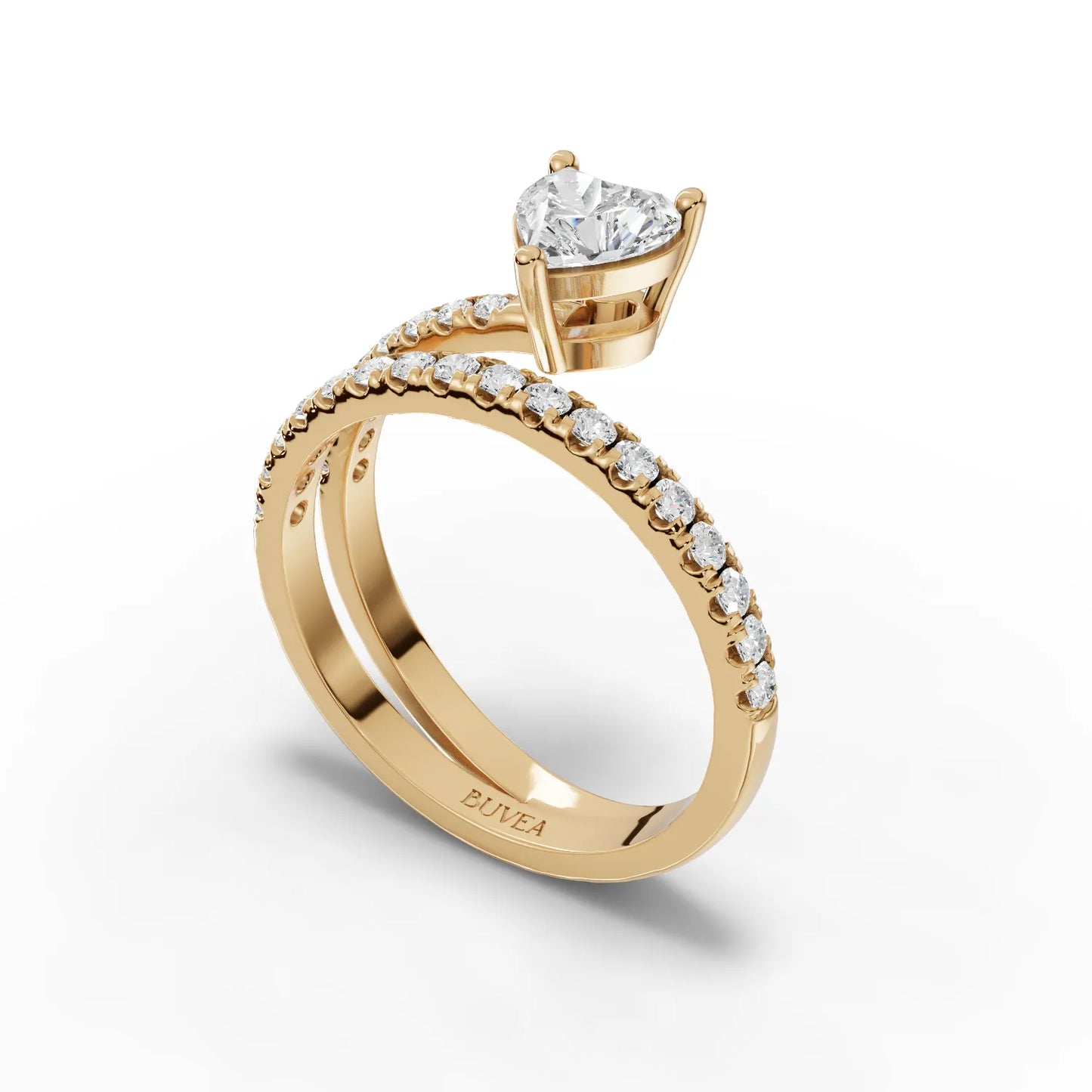 0.50 Carat Center Heart, Round Cut Moissanite Diamond Engagement Ring
