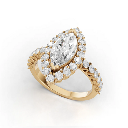 1.5 Carat Center Marquise, Round Cut Moissanite Diamond Engagement Ring