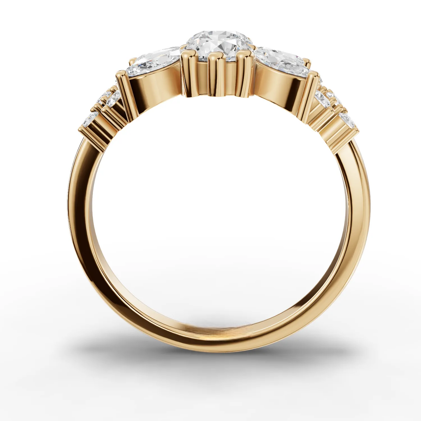 1.45 Carat Marquise, Round Cut Moissanite Diamond Engagement Ring