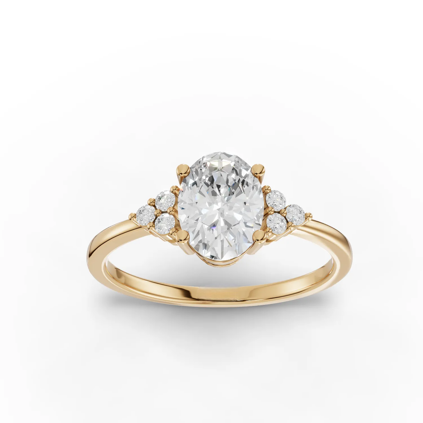 1 Carat Center Oval Cut Moissanite Diamond Gold Ring with Side Stones