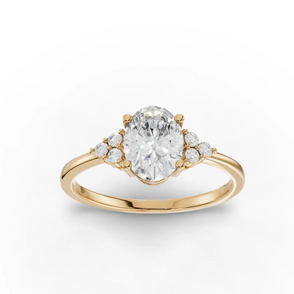 1 Carat Center Oval Cut Moissanite Diamond Gold Ring with Side Stones