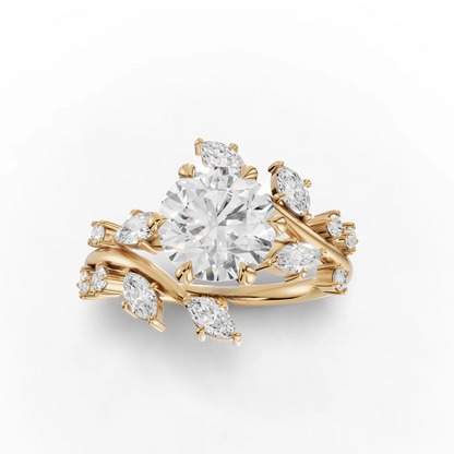 1.5 Carat Center Round, Marquise Cut Moissanite Diamond Engagement Ring