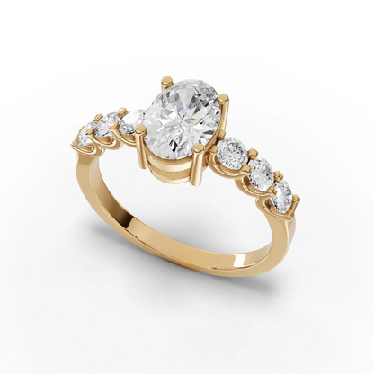 1.5 Carat Center Oval, Round Cut Moissanite Diamond Engagement Ring